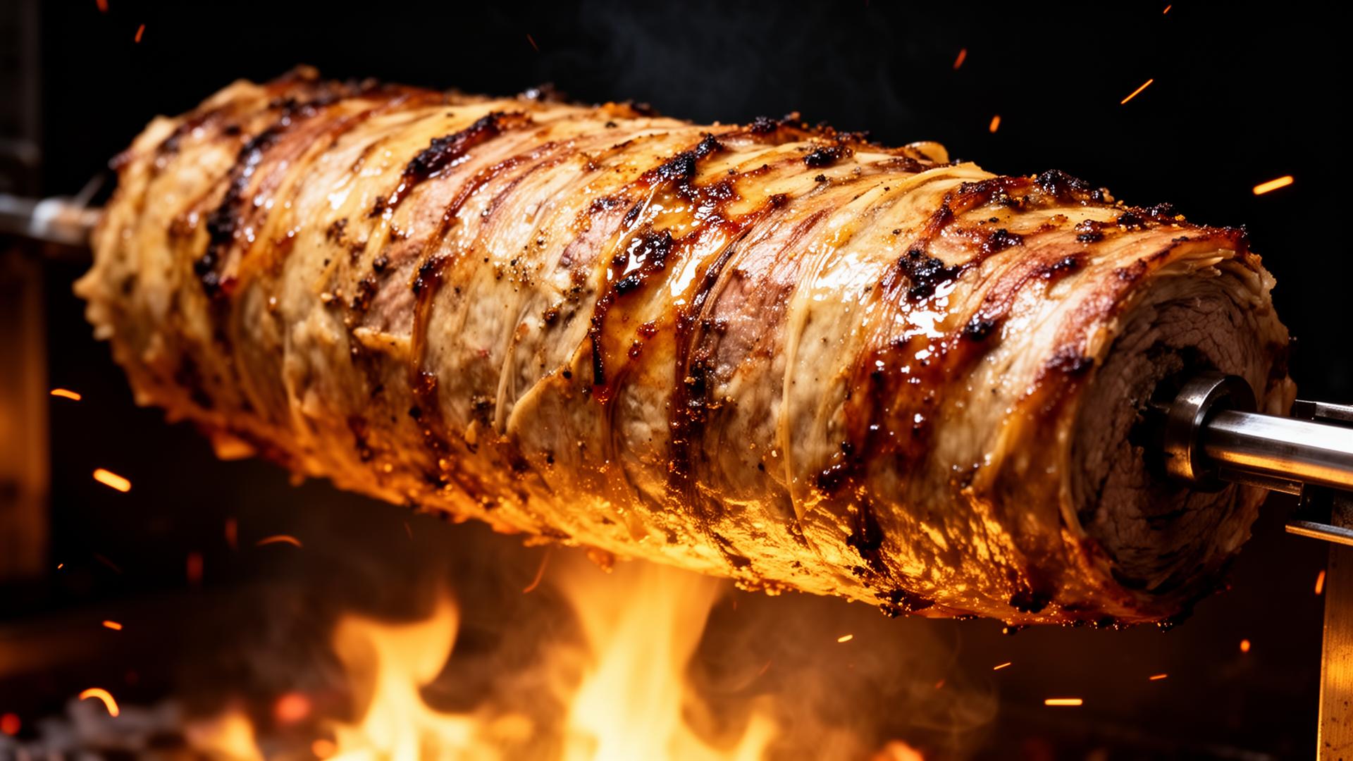 Bon Taam rotating shawarma spit over open flame